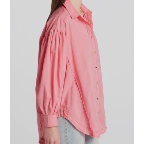 Free People We The Free Happy Hour Poplin Top Oversized Long Sleeve Pink Large - Picture 10 of 11